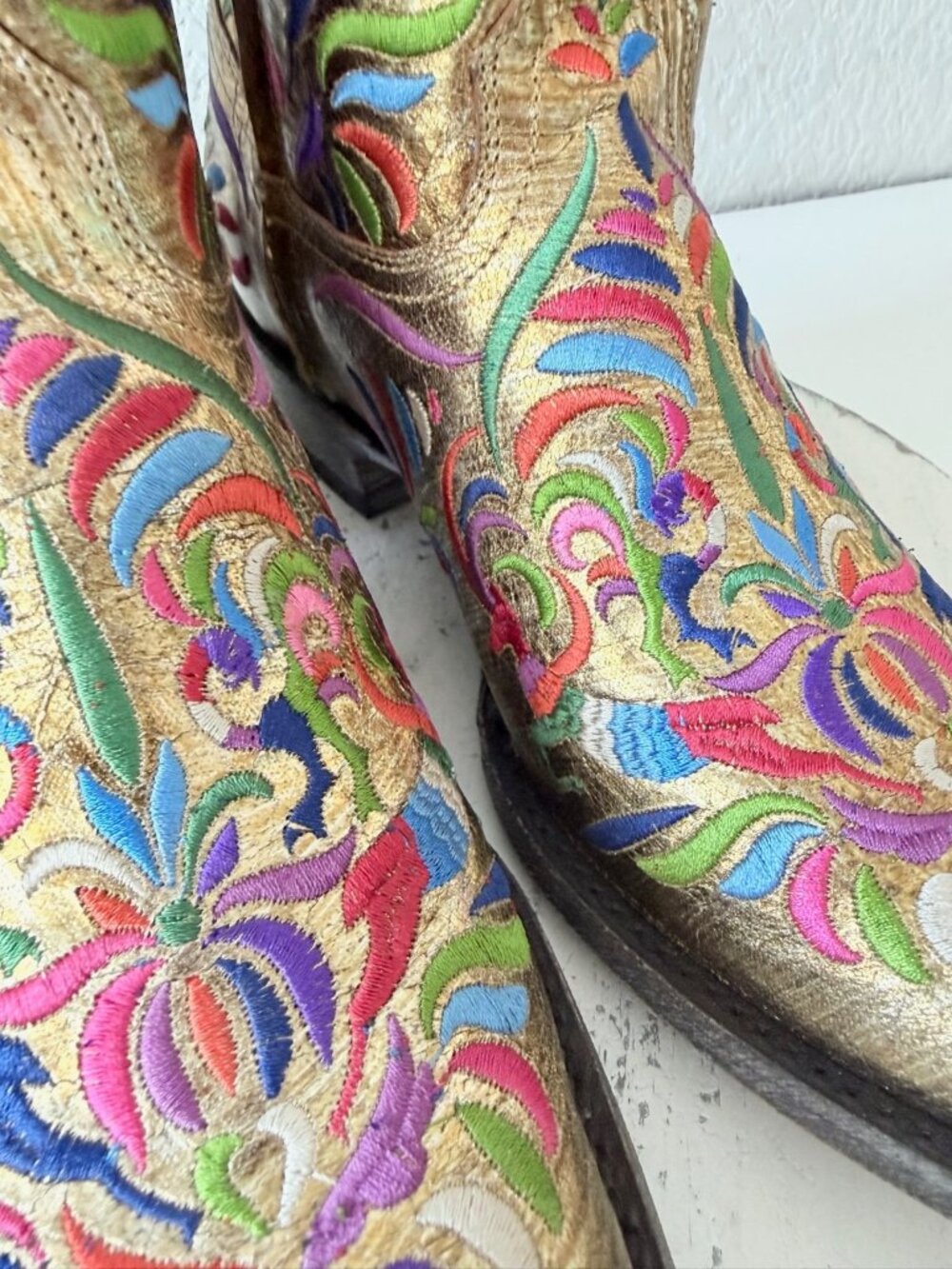 Old Gringo TAOS FIESTA Short Gold Boots Colorful Cowboy Womens 7.5 Snip Toe NEW - Picture 6 of 11